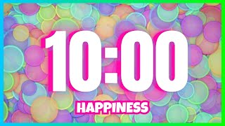 10 Minute Timer With Happy Music  Classroom  Rainbow  Alarm [upl. by Epuladaugairam876]