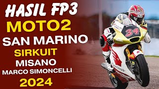 HASIL FP3 MOTO2 SAN MARINO ITALIA MISANO MARCO SIMONCELLI 2024 PRACTICE 2 MOTO2 HASIL MOTOGP [upl. by Areema]