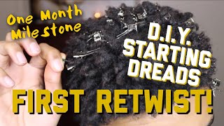 Starting Dreadlocks With A Hair Sponge  FIRST RETWIST One Month [upl. by Esinnej800]