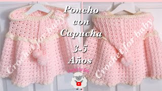 Como tejer poncho para niñas con capucha  capitas  capa fácil a crochet Crochet for Baby 193 [upl. by Assilam35]