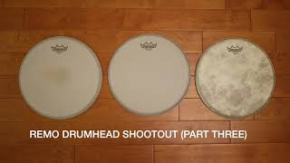 Remo drumhead shootout part 3 Ambassador Coated Ambassador Vintage Coated Ambassador Fiberskyn [upl. by Weksler]