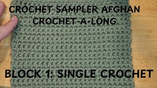 Sampler Afghan Crochetalong Block  1 Single Crochet sc [upl. by Jillie]