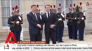 Frances Macron urges Chinas Xi to provide fair rules for all amid trade tensions [upl. by Maybelle238]