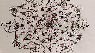 Easy to draw Rangoli design 🏵️ simple step rangoli kolam 🏵️ flower 🌹💐 116 design 🏵️Hashmika24 [upl. by Gwendolen]