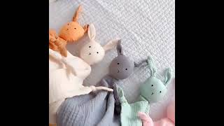 Soft Cotton Muslin Baby Bib Stuffed Rabbit Doll Newborn Appease Towel Security Blanket [upl. by Dani]