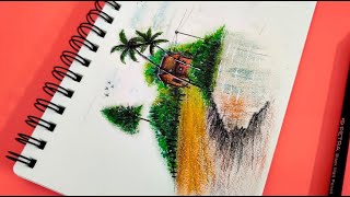 STOP Making These Oil Pastel Mistakes Oil Pastel village Scenery drawing [upl. by Lewison]