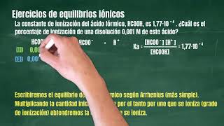 117 Equilibrios iónicos Ácido Base Porcentaje de ionización del ácido fórmico [upl. by Ramon]