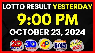 Lotto Result Yesterday PCSO 9PM Draw October 23 2024  PCSO Lotto 2D 3D Swertres 4D 645 655 [upl. by Odareg110]