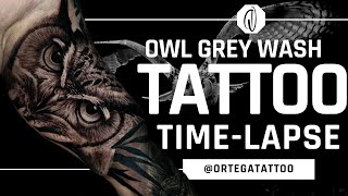 TATTOO TIMELAPSE 103  OWL GREY WASH [upl. by Anoniw]