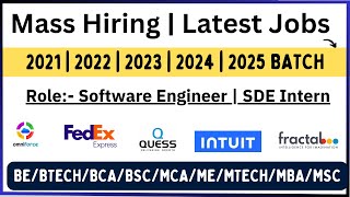 Mass Hiring  2021 2022 2023 2024 2025 BATCH  Quess Intuit FedEx Hiring  Salary 5 LPA [upl. by Noyad]