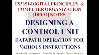 DESIGNING A CONTROL UNIT NOTES  DATAPATH OPERATION FOR VARIOUS INSTRUCTIONS  CS3351 DPCO NOTES [upl. by Trebo]