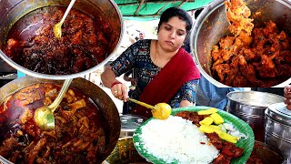 Cheapest Roadside Unlimited Meals  South Indian Non Veg Thali  Hard Working Women Street Food [upl. by Earized]