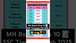 Mh board class 10 timetable 2025  mh ssc timetable 2025  class 10 timetable Feb 2025 mhboard [upl. by Nnaeirrac]