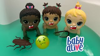 Baby Alive Triplets dolls Swimming in dirty Bath 🤮 [upl. by Tome859]