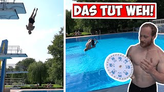 Voll auf´s GESICHT Wir spielen unser BRANDNEUES Spiel quotWHEEL OF SPLASHquot im Freibad [upl. by Tj]