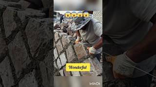 stone brick installation 😲😲shots youtubeshorts constrcution [upl. by Aigil]