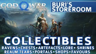 God of War  Buris Storeroom All Collectible Locations Ravens Chests Artefacts Shrines  100 [upl. by Elia]