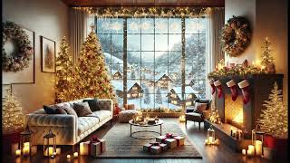 Luxury Christmas Apartment 2025 🎄 Piano Jazz Cozy Fireplace amp Snowy Village Views for Relaxation [upl. by Itsyrk]