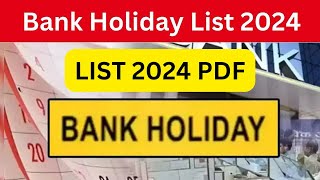 List of Bank holidays 2024 january to december 2024 Bank Holidays In India [upl. by Brockie]