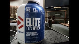 DYMATIZE ELITE 100 WHEY PROTEIN  UNBOXING REVIEW IN HINDI [upl. by Ayihsa245]