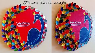 pista shell Craft ideaspista shell wall hangingwelcome wall hanging pistashellcrafts diy craft [upl. by Narmis]