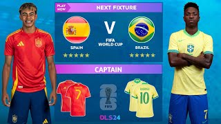 DLS 24  Spain Vs Brazil  World Cup  Dream League Soccer 2024 Gameplay [upl. by Refynnej]