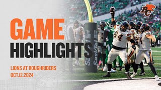 CFL WEEK 19 FULL GAME HIGHLIGHTS  BC LIONS at SASKATCHEWAN ROUGHRIDERS  October 12 2024 [upl. by Olivero]