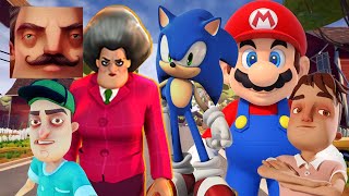 Hello Neighbor  New Secret Neighbor Mario Terminator Scary Teacher Sonic History Gameplay [upl. by Ahcsim136]