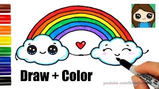 How to Draw a Rainbow and Clouds Easy with Coloring [upl. by Frasquito180]