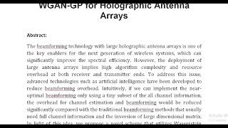 Beamforming Inferring by Conditional WGAN GP for Holographic Antenna Arrays [upl. by Aliwt417]