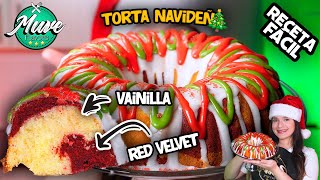 TORTA MARMOLEADA NAVIDEÑA 🎄 RED VELVET Y VAINILLA  HÚMEDA Y ESPONJOSA  Muve Flavors [upl. by Pattison564]