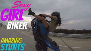 Beautiful Girl Biker Performs AMAZING Highway Motorcycle Stunts Riding Long Stunt Bike Wheelies [upl. by Raynor]