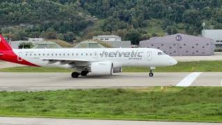 Embraer E190E2 HBAZG Helvetic Airways takeoff Sion airport Valais Switzerland 03102024 [upl. by Smiga]