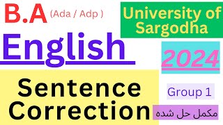 BA Ada  Adp part 2  English  Solved Sentence Correction 2024  Group 1 University of Sargodha [upl. by Virg712]