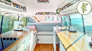 Mini Bus Converted into Amazing OffGrid Tiny House  Full Tour [upl. by Akcirret]