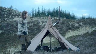 Solo bushcraft overnight  wood stove canvas tent feather sticks [upl. by Town396]