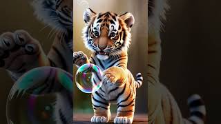 Playful Tiger Cub Chasing Bubbles – Cutest Moment Ever cute tinytales animals tinypets [upl. by Ane317]