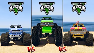 Mega Monster Truck vs Marshall Monster Truck vs The Liberator  GTA 5 Mods Which Car is better [upl. by Teemus579]