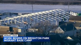 Chicago migrant base camp in Brighton Park construction begins [upl. by Silera]