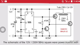 Diagram of an inverter with 555 ic microcontroller input 12vdc output 230vac 50hz [upl. by Aerdnad]