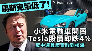 馬斯克暈低了！小米電動車開賣Tesla股價即跌4，反中連登廢青酸到核爆 [upl. by Osnohpla]