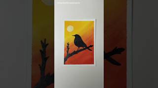 Easy Watercolor Painting Sunset Bird 🌄🐦‍⬛shortsytshortsshortsfeedshortfeedstrendingtutorial [upl. by Ynna]