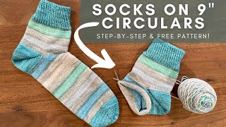 Socks on 9quot Circular Knitting Needles  StepbyStep Knitting Tutorial  Knitting House Square [upl. by Ecneralc156]