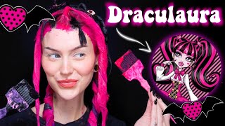 Dyeing my hair like DRACULAURA from Monster High 🧛🏻‍♀️ BLACK amp PINK [upl. by Amhsirak]