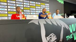 2023 Worlds men’s 200m press conference after Noah Lyles gold [upl. by Karna90]