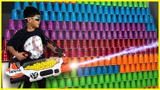 BIGGEST NERF Rival Prometheus 200 Balls Automatic Blaster  Learning Colors with Color Cups [upl. by Irrab657]