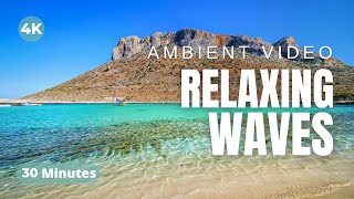 RELAXING WAVES Nature Sounds CRETE in Stavros Beach CHANIA GREECE Ambient Video 4K60p [upl. by Wightman]