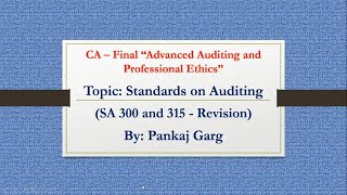 Revision  Standards on Auditing Session 5 [upl. by O'Rourke]