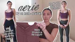 MY FIRST TIME TRYING AERIE  testing the viral crossover yoga pants front seams honest review [upl. by Teuton]