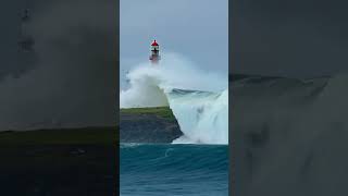 Giant Wave Crashes Over a Lighthouse ocean scaryocean roughseas [upl. by Yedoc]